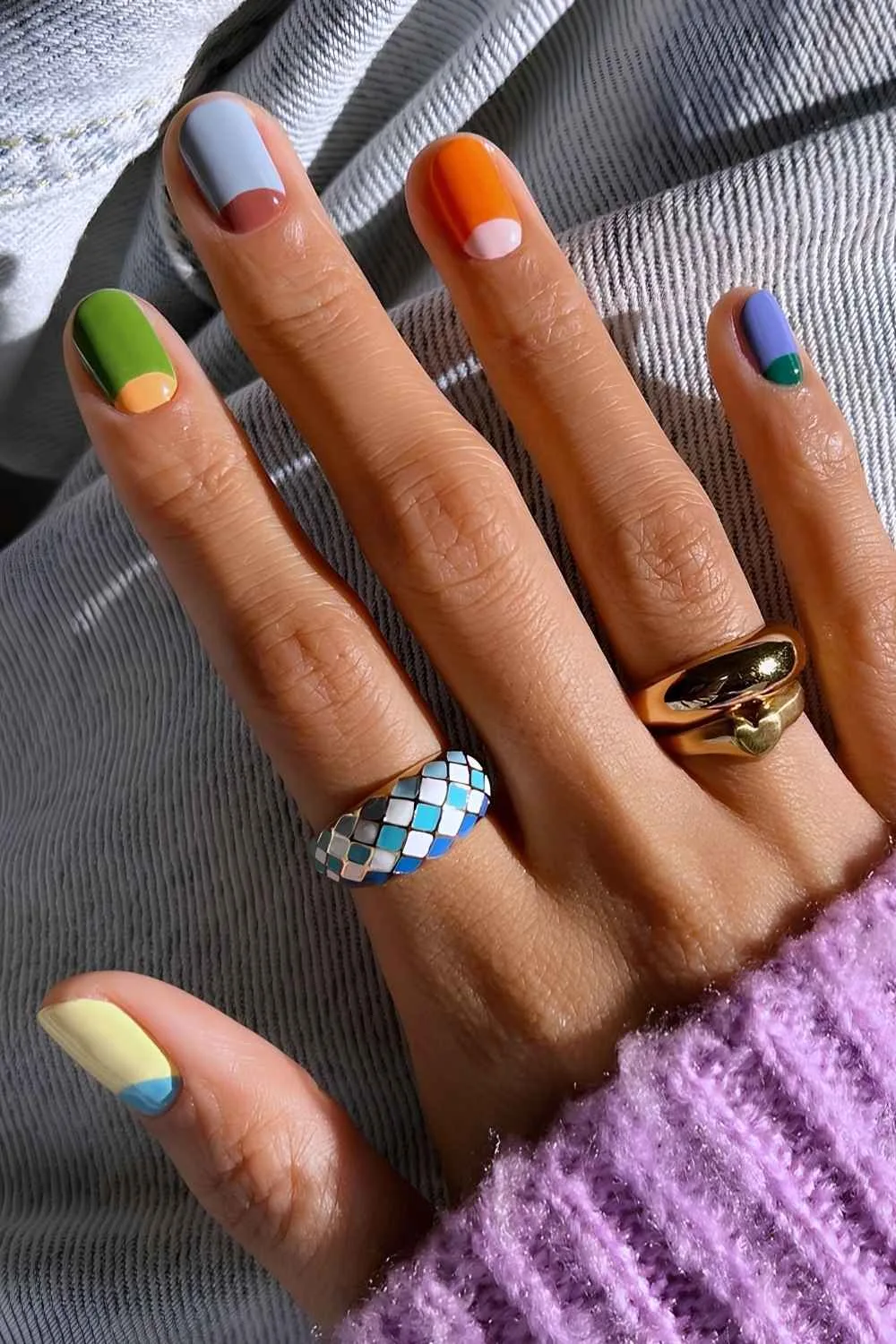 Fal skittle nails with half moon accents