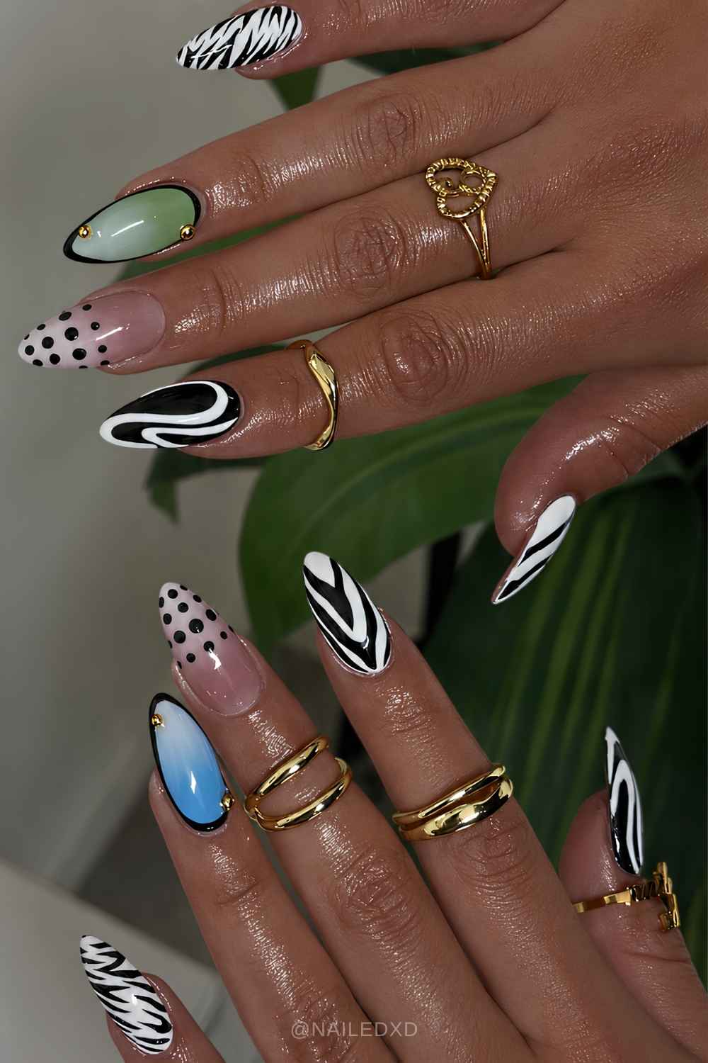 Funky summer mani with zebra print and aura accents