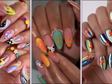 A collage of funky summer nail designs