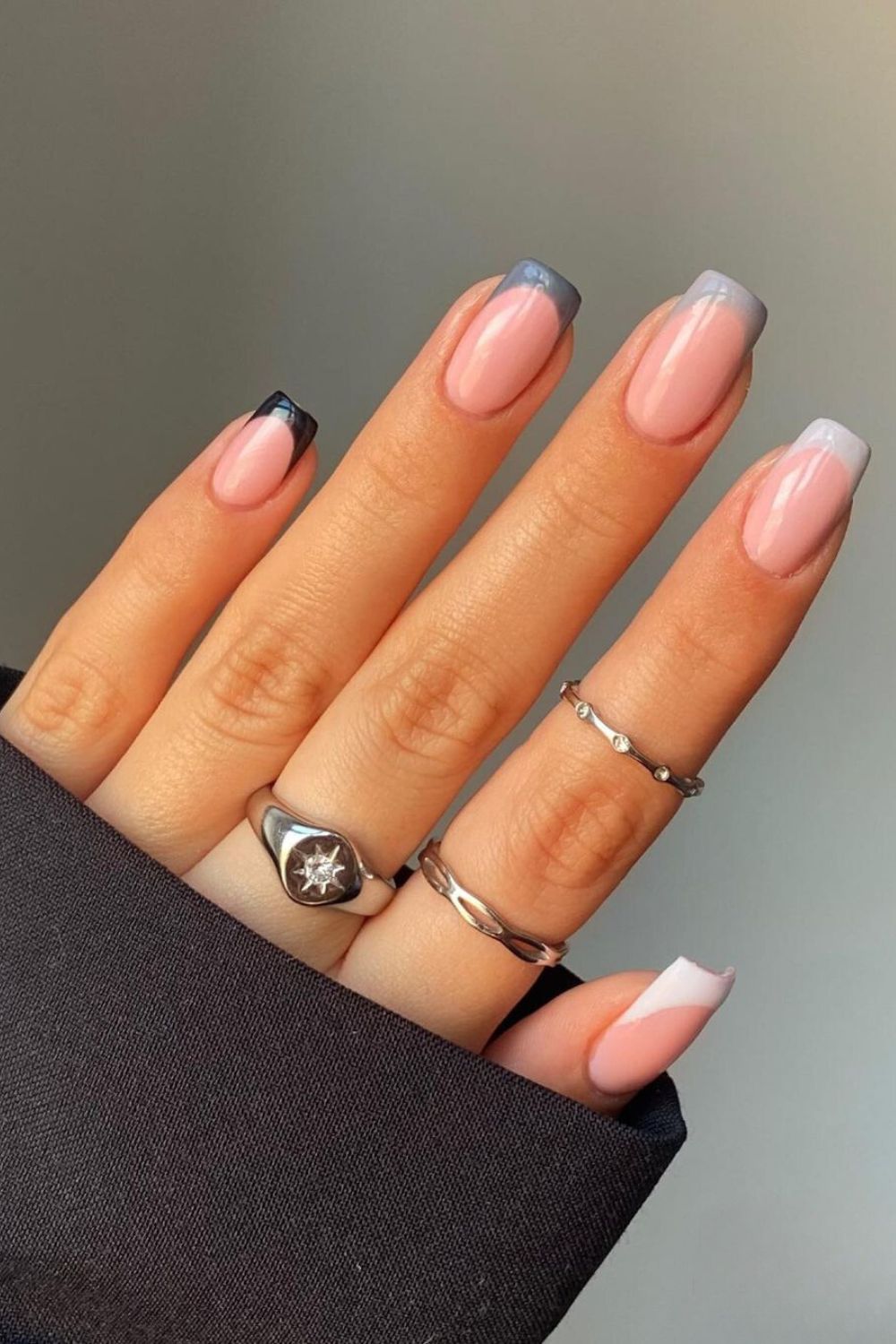 Gray gradient french nails