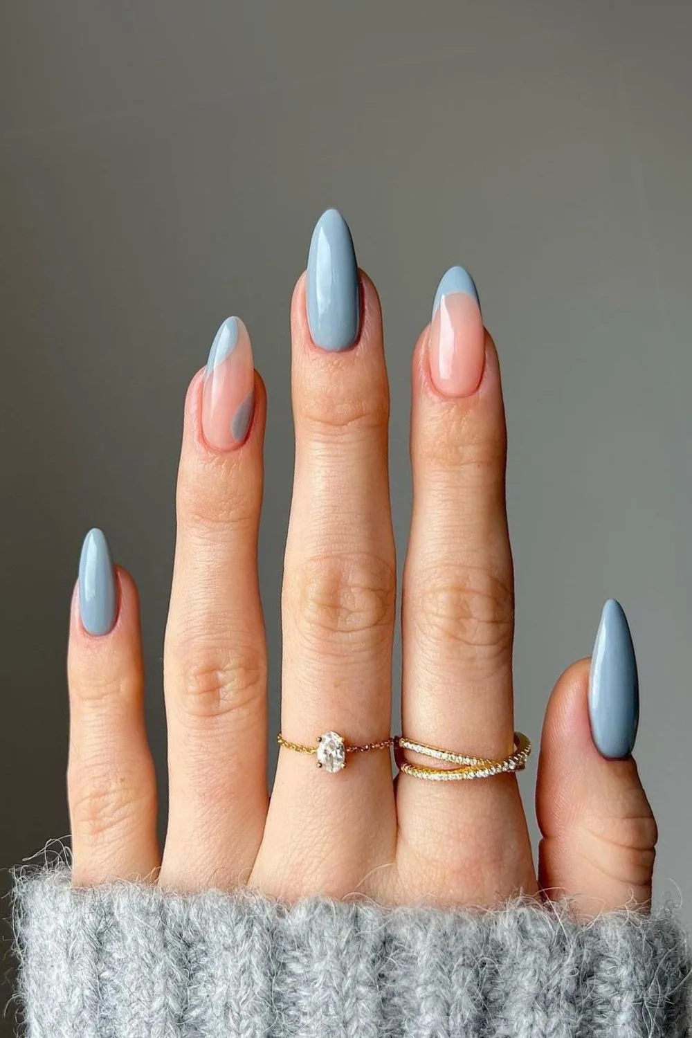 Gray negative space accent nails