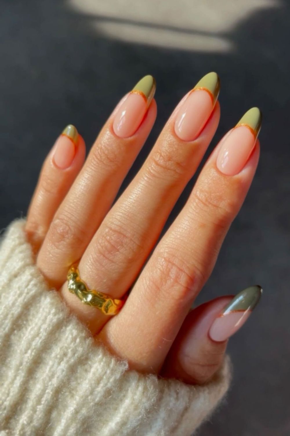 Green and copper french tip nails