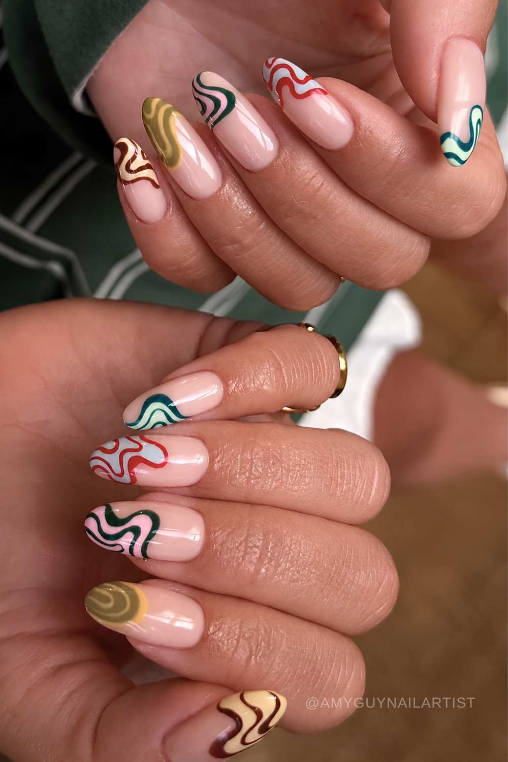 Groovy swirl French manicure