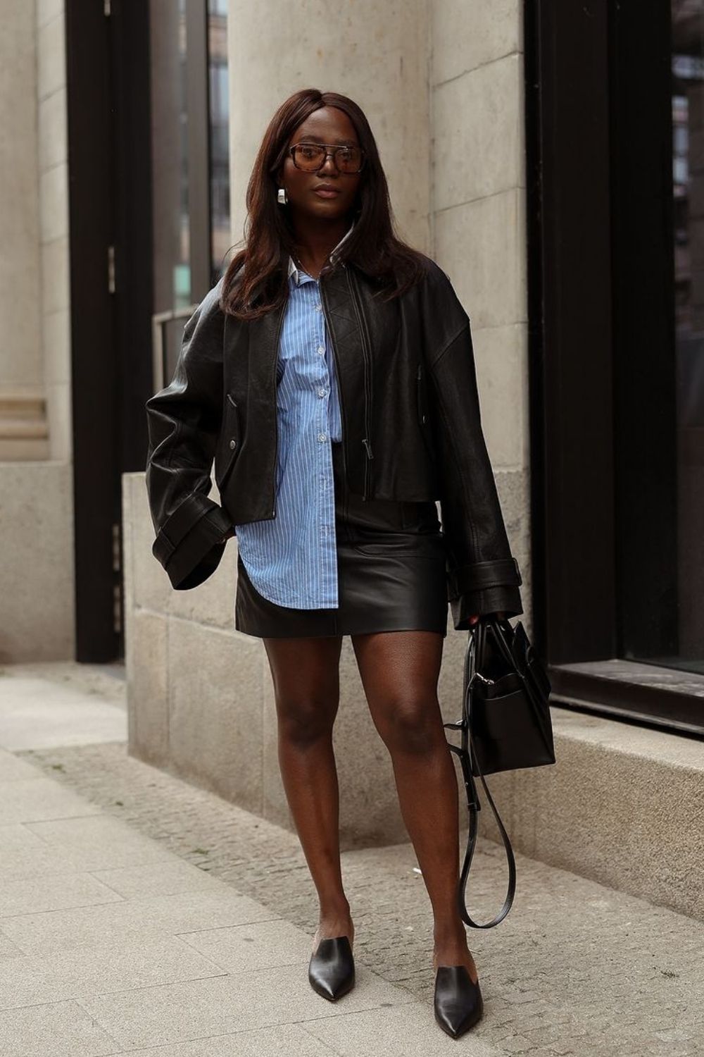 Leather Skirt & Black Jacket