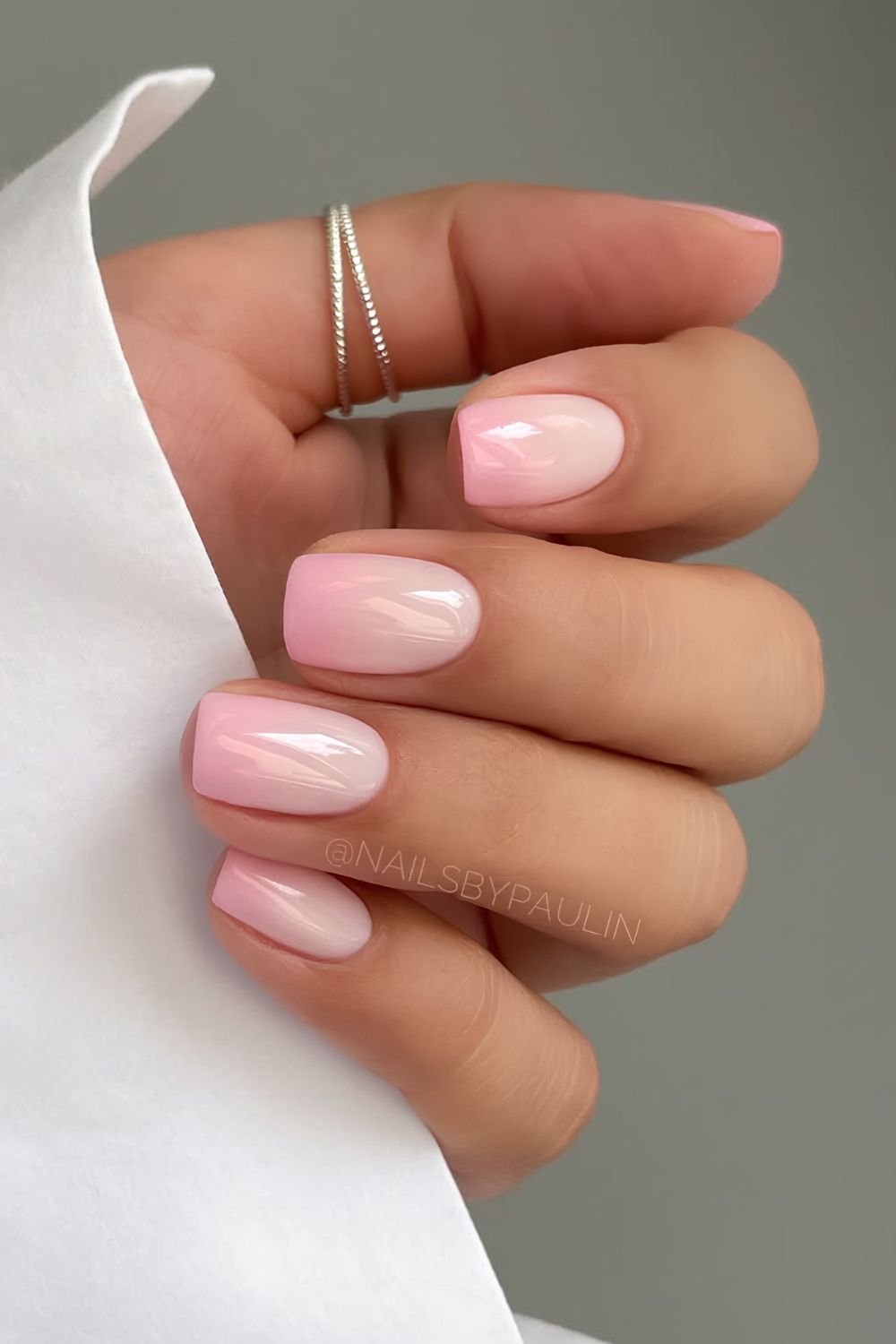 Milky to light pink ombre fade nails