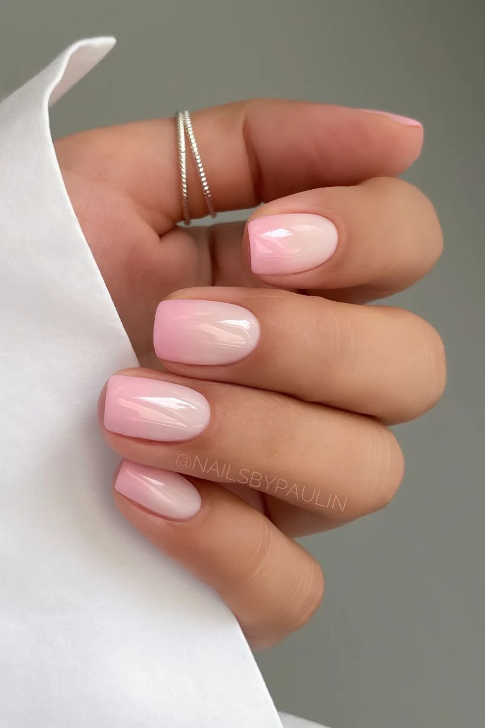 Milky to light pink ombre fade nails