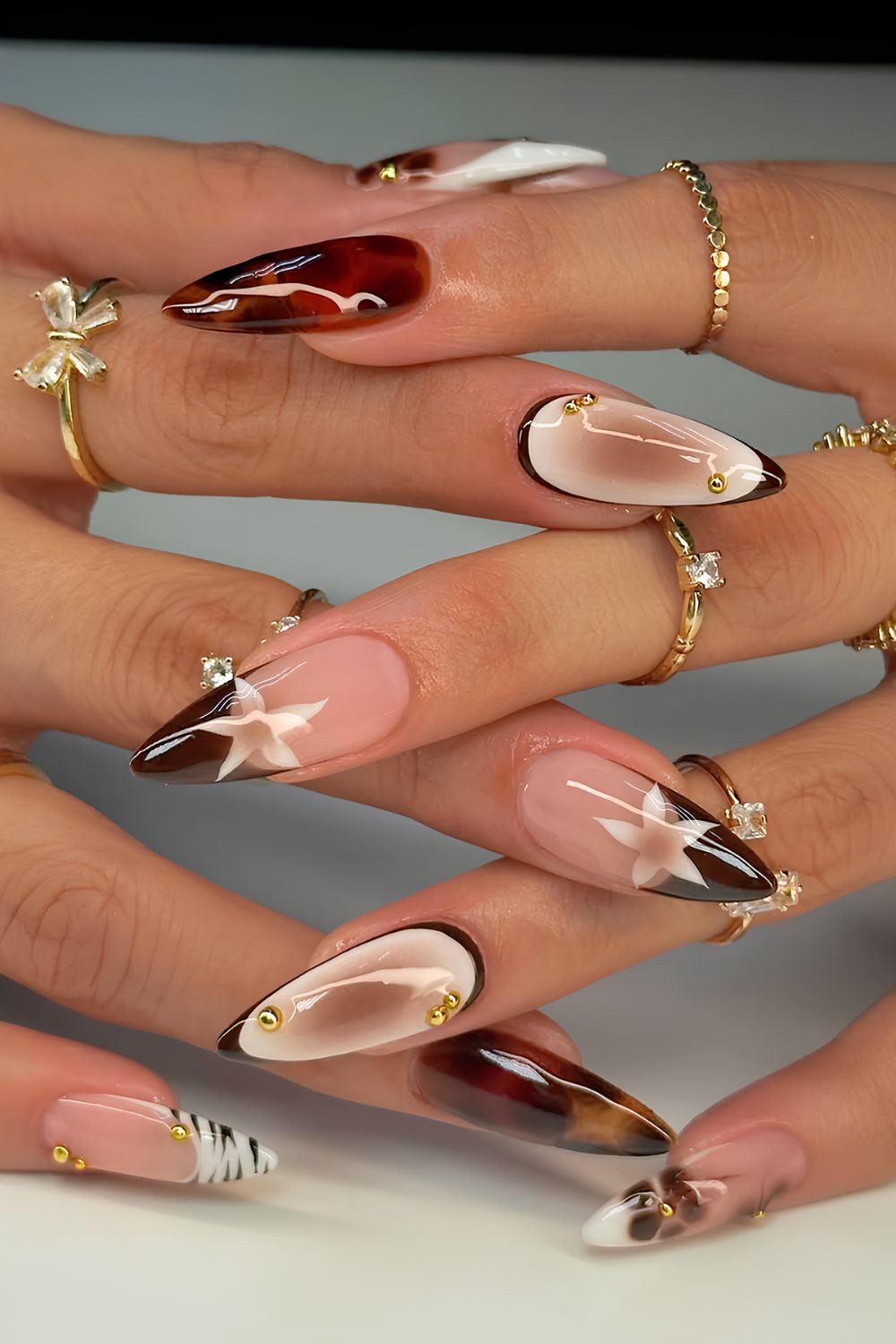 Mix and match nails in brown and beige hues