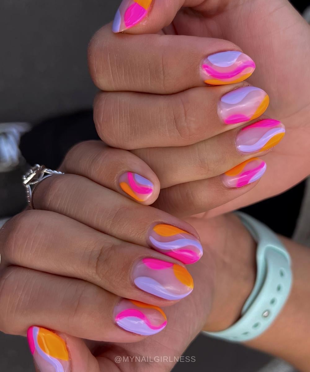 Multicolor mani with negative space design