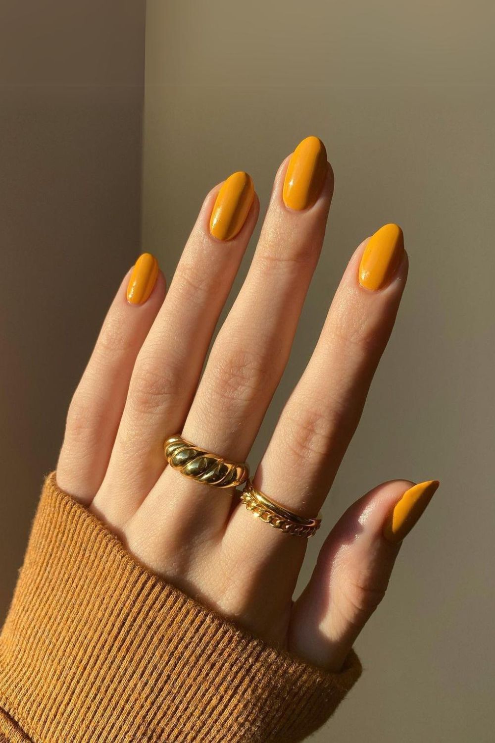 Mustard yellow fall nails