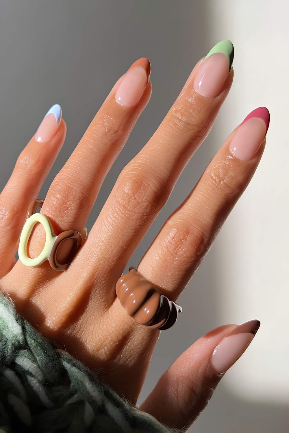 Muted skittle French mani