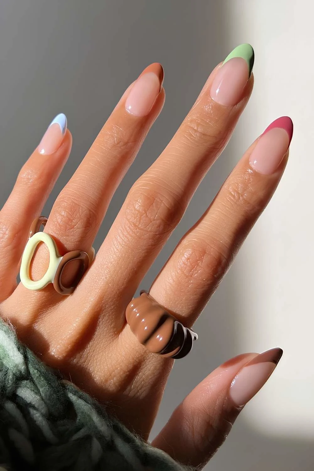 Muted skittle French mani