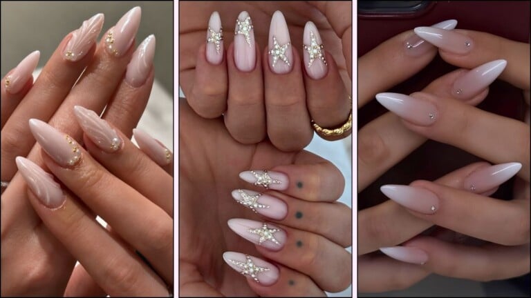 A collage of neutral nail designs for summer