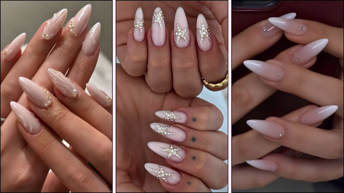 A collage of neutral nail designs for summer