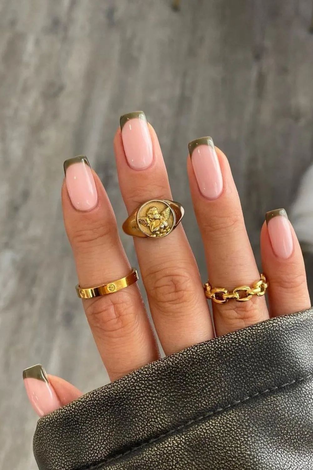 Olive French tip nails