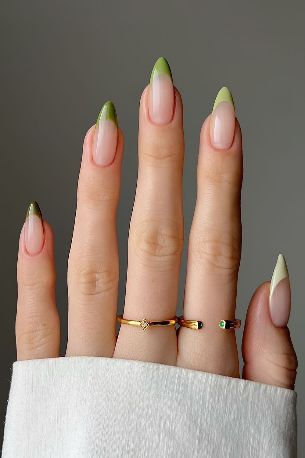 Olive gradient French tip nails