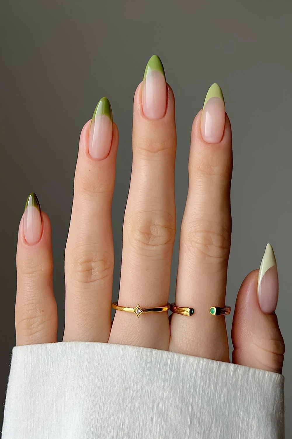 Olive gradient French tip nails