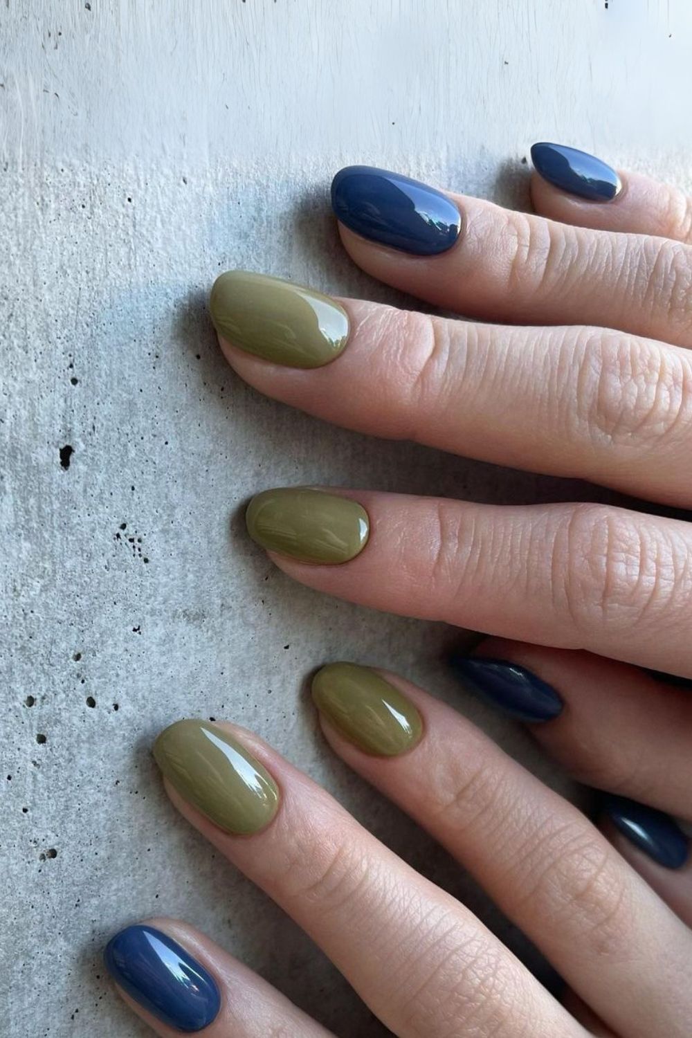 Olive green and blue nails