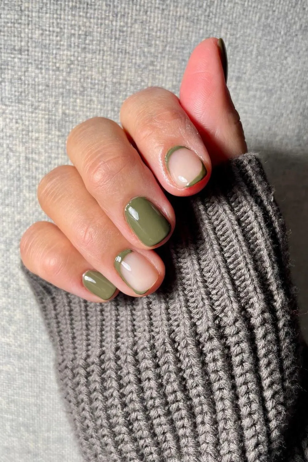 Olive green border french nails