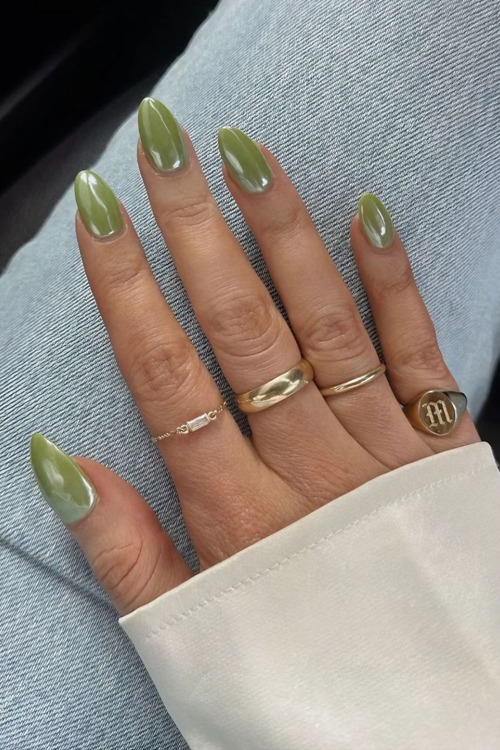 Olive green chrome nails