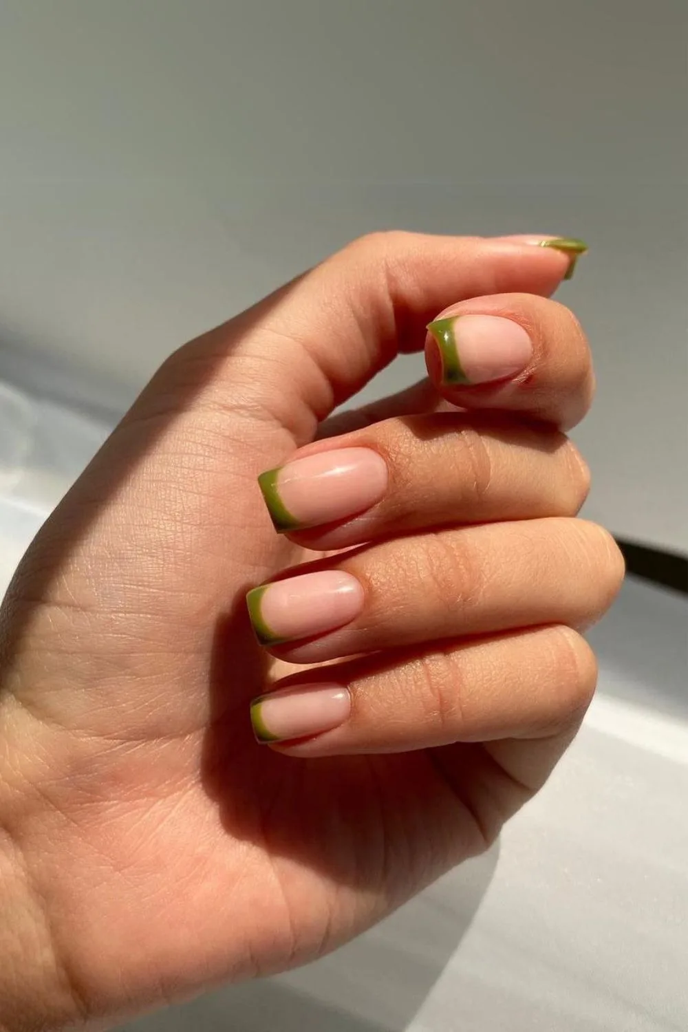 Olive green frech manicure