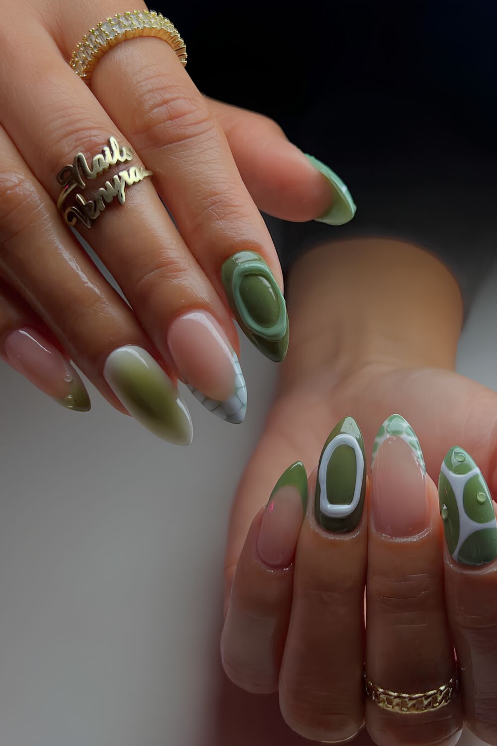 Olive green mismatched nails