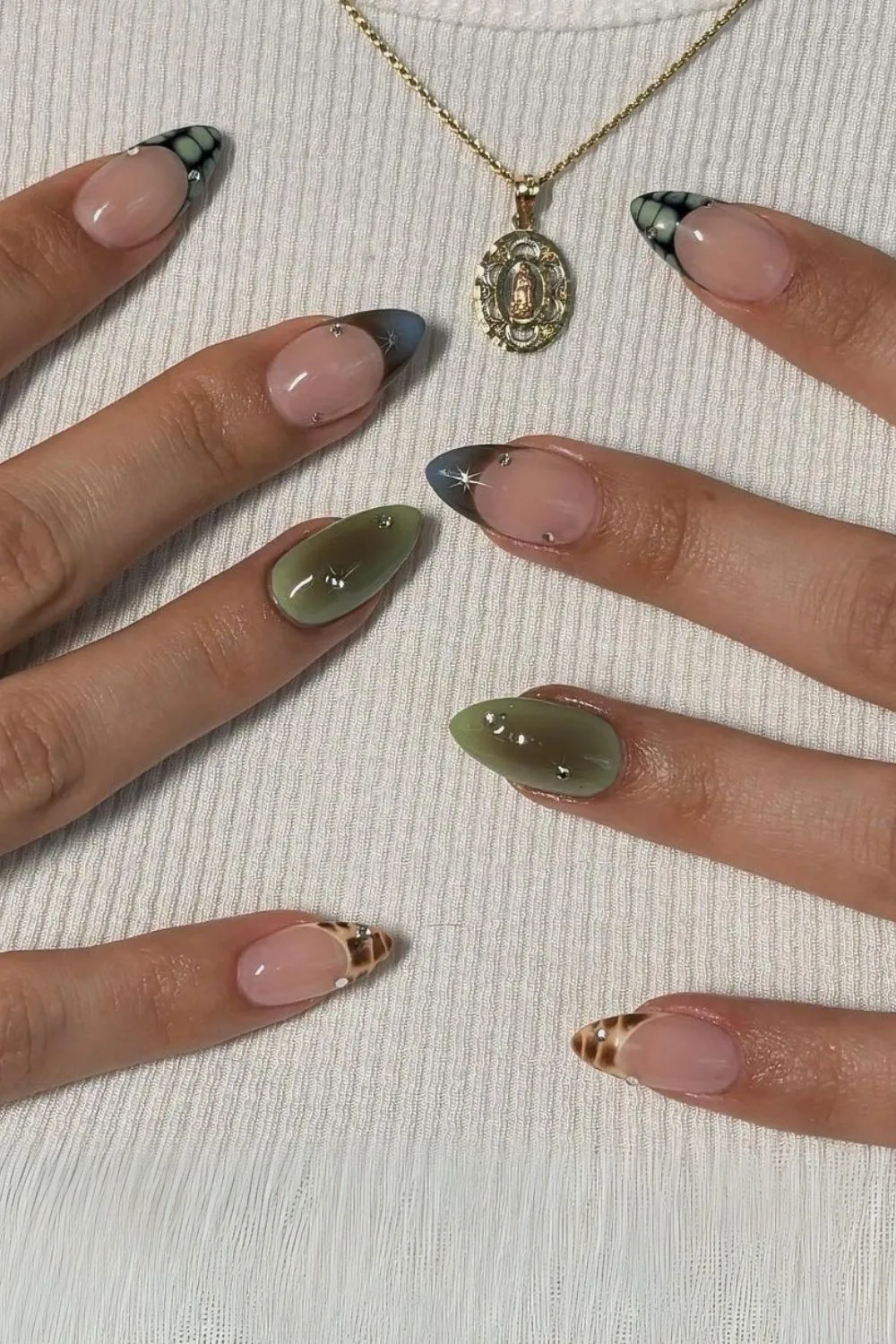 Olive green mix and match mani