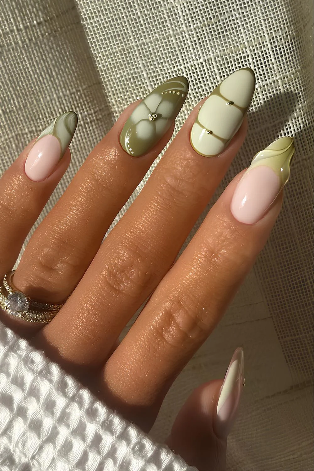 Olive green mix and match nails