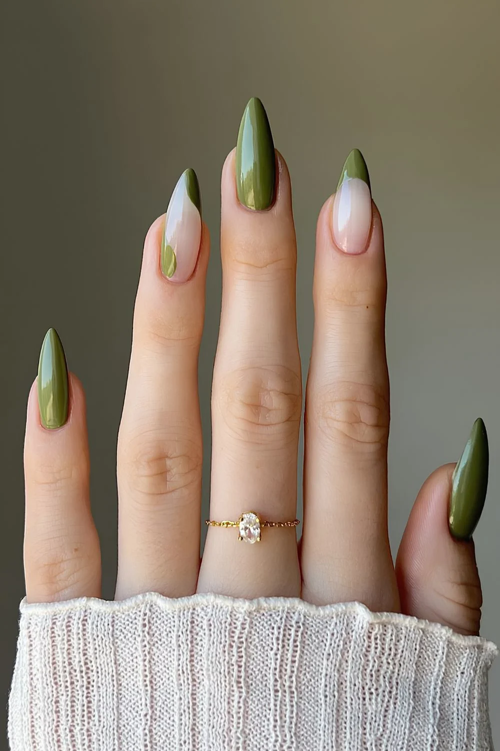 Olive green negative space mani