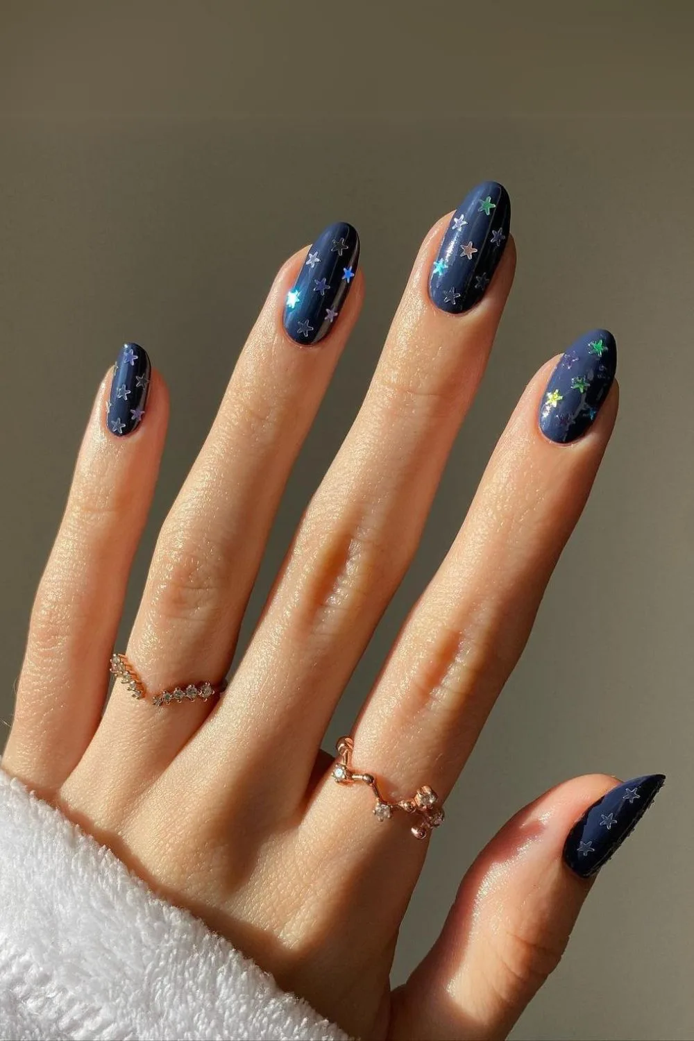 Oxford blue nails with star accents