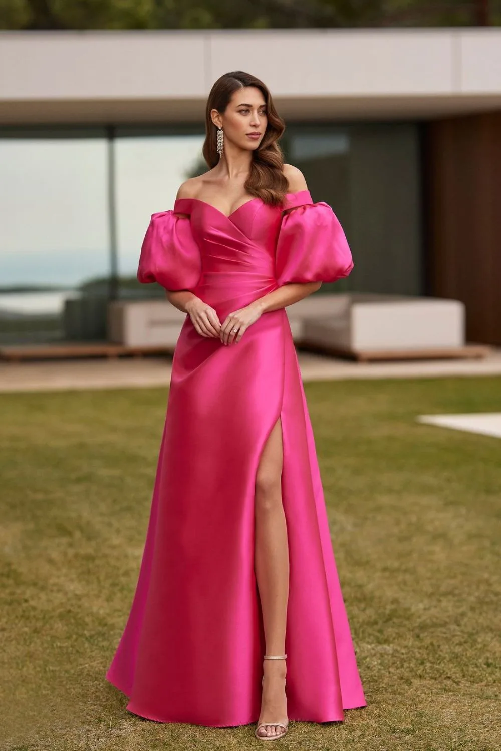 Pink Dress with Puff Sleeves