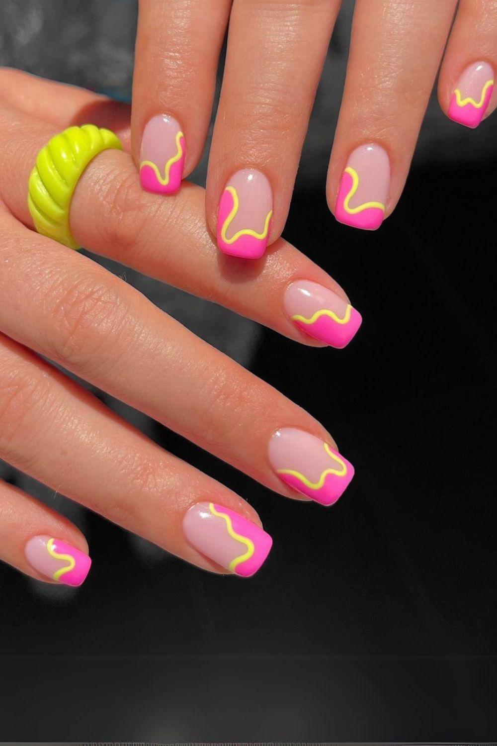 Pink and yellow wavy french tips