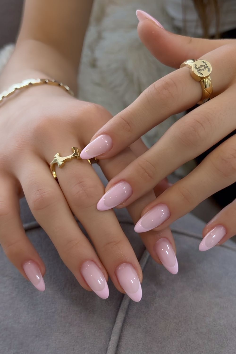 Pink on pin French manicure