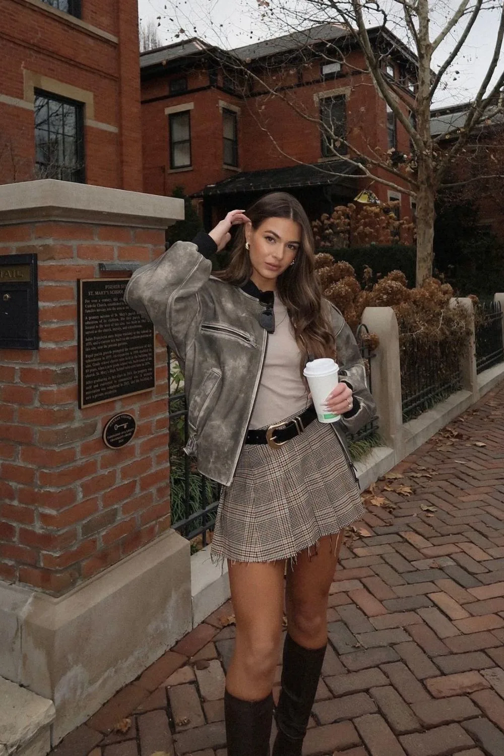 Plaid Skirt & Grey Jacket