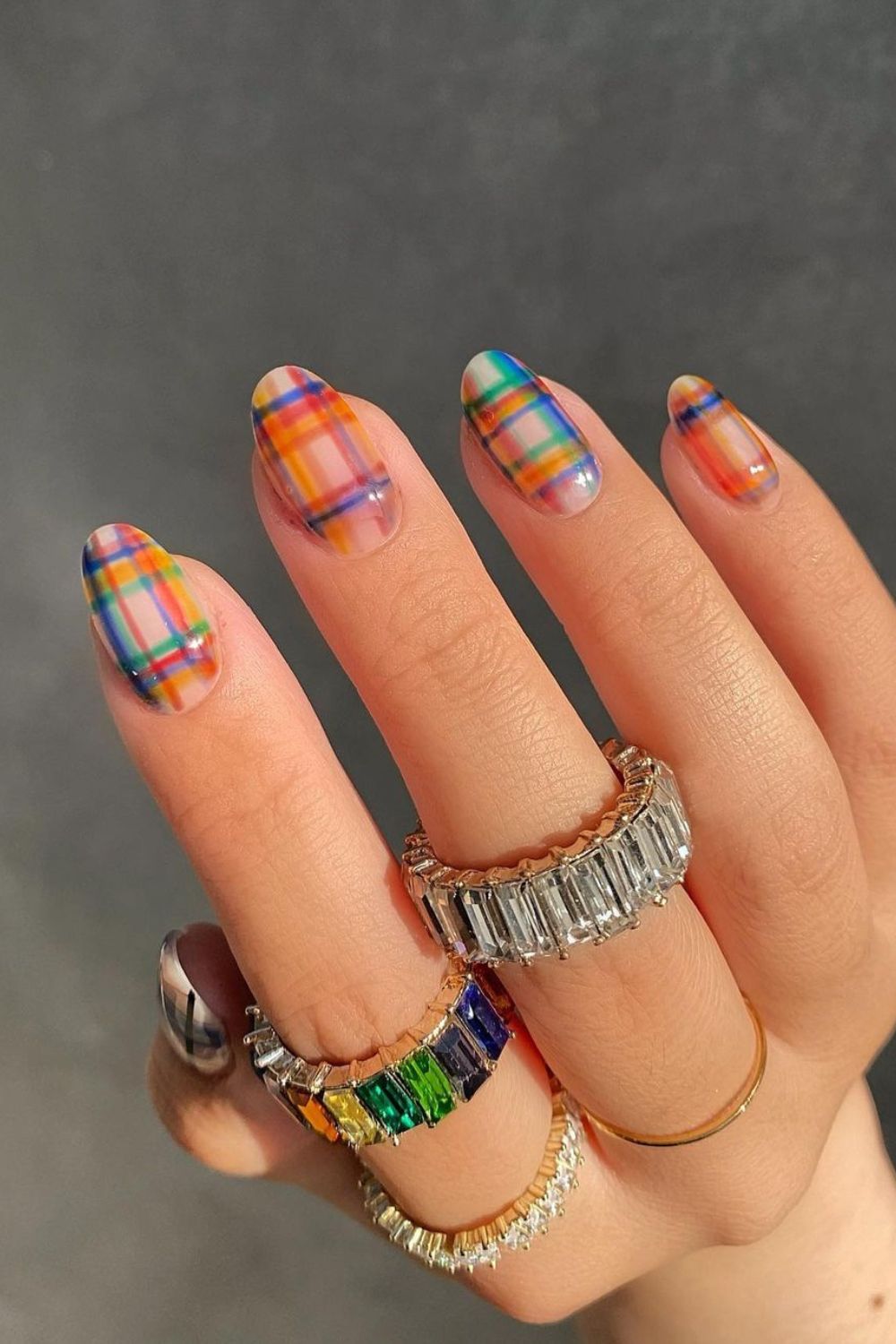 Plaid nails in fall colors