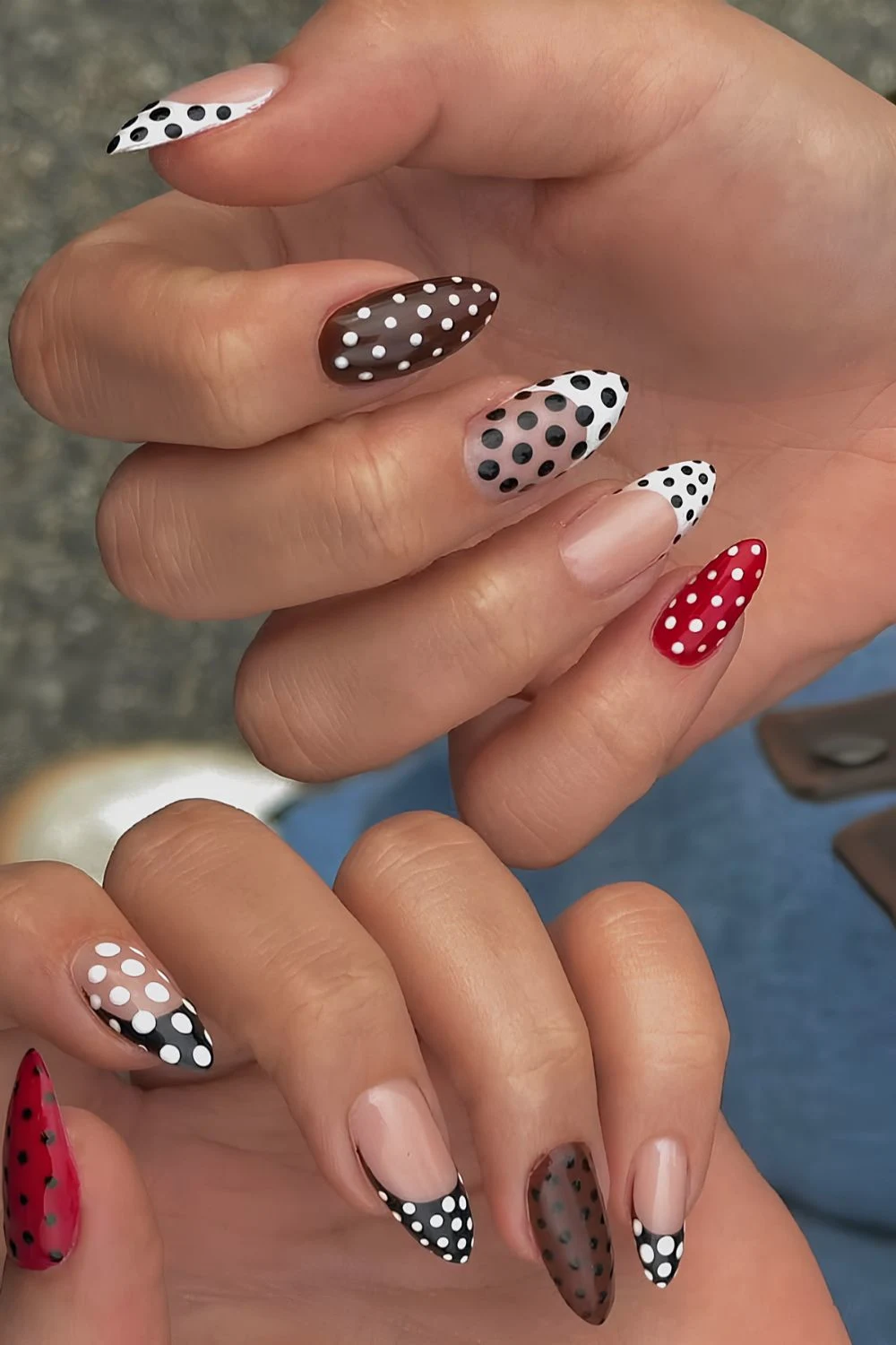 Polka dot nails in fall nail colors