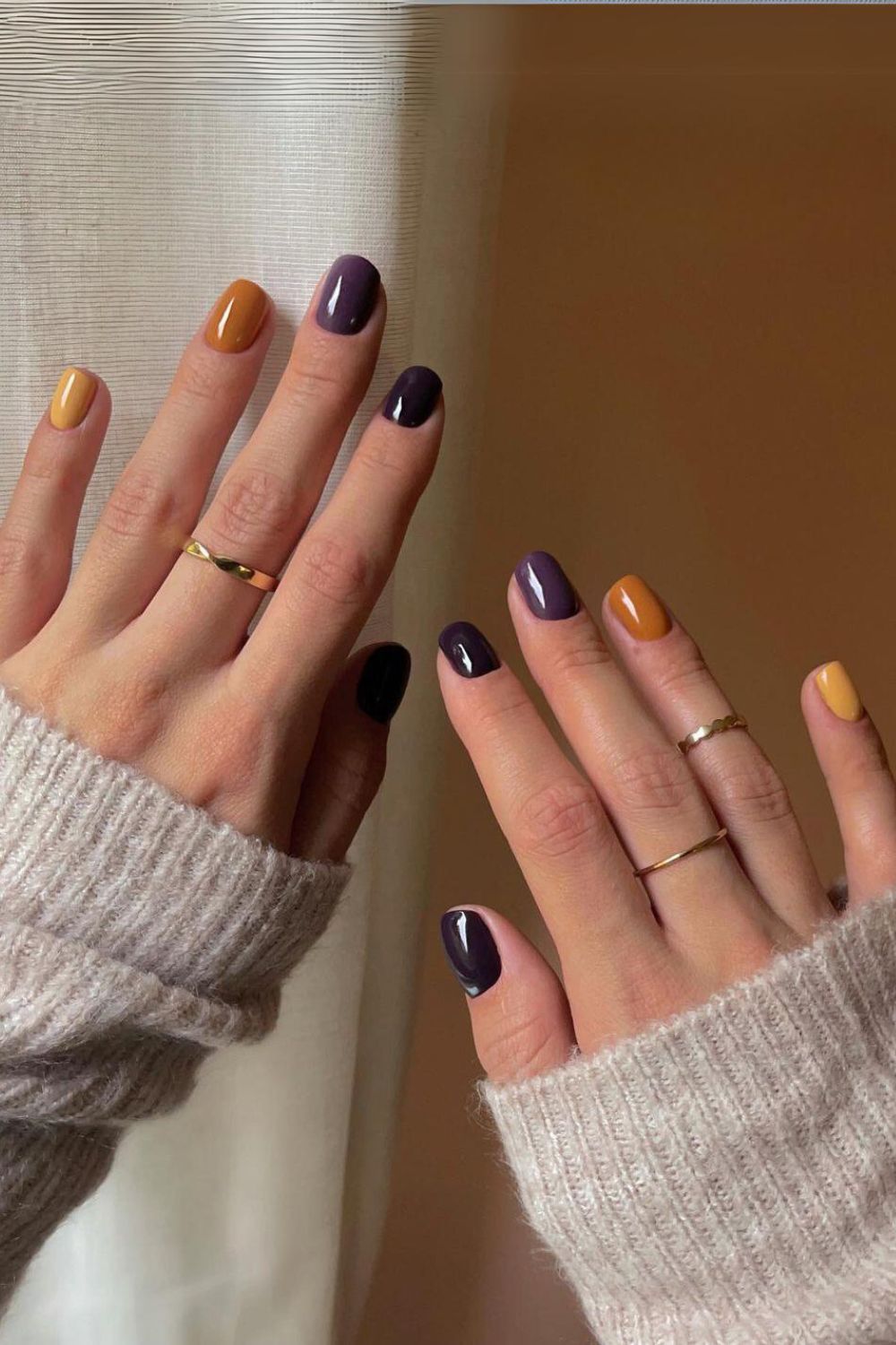 Purple and yellow skittle nails