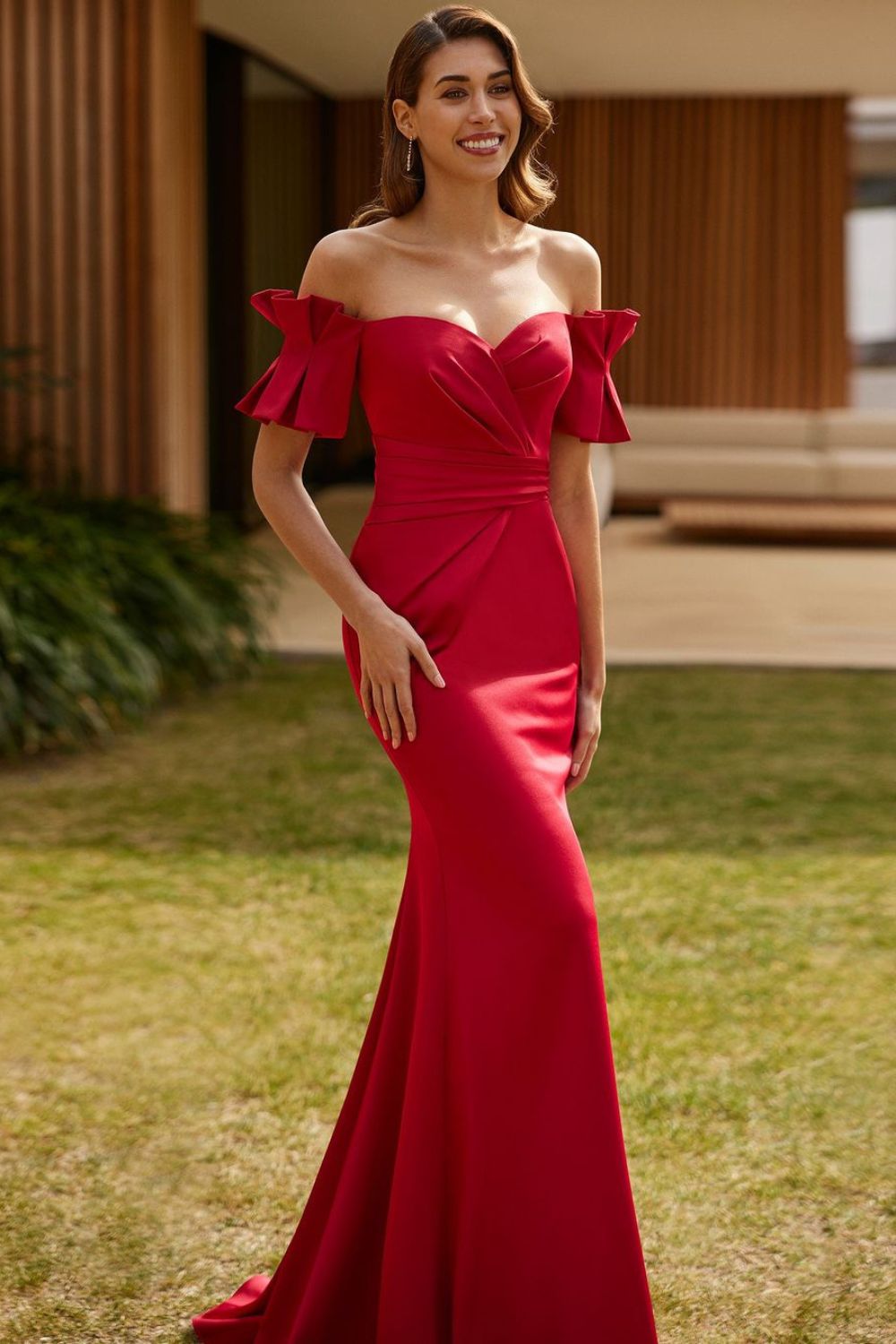 Red Off-Shoulder Gown