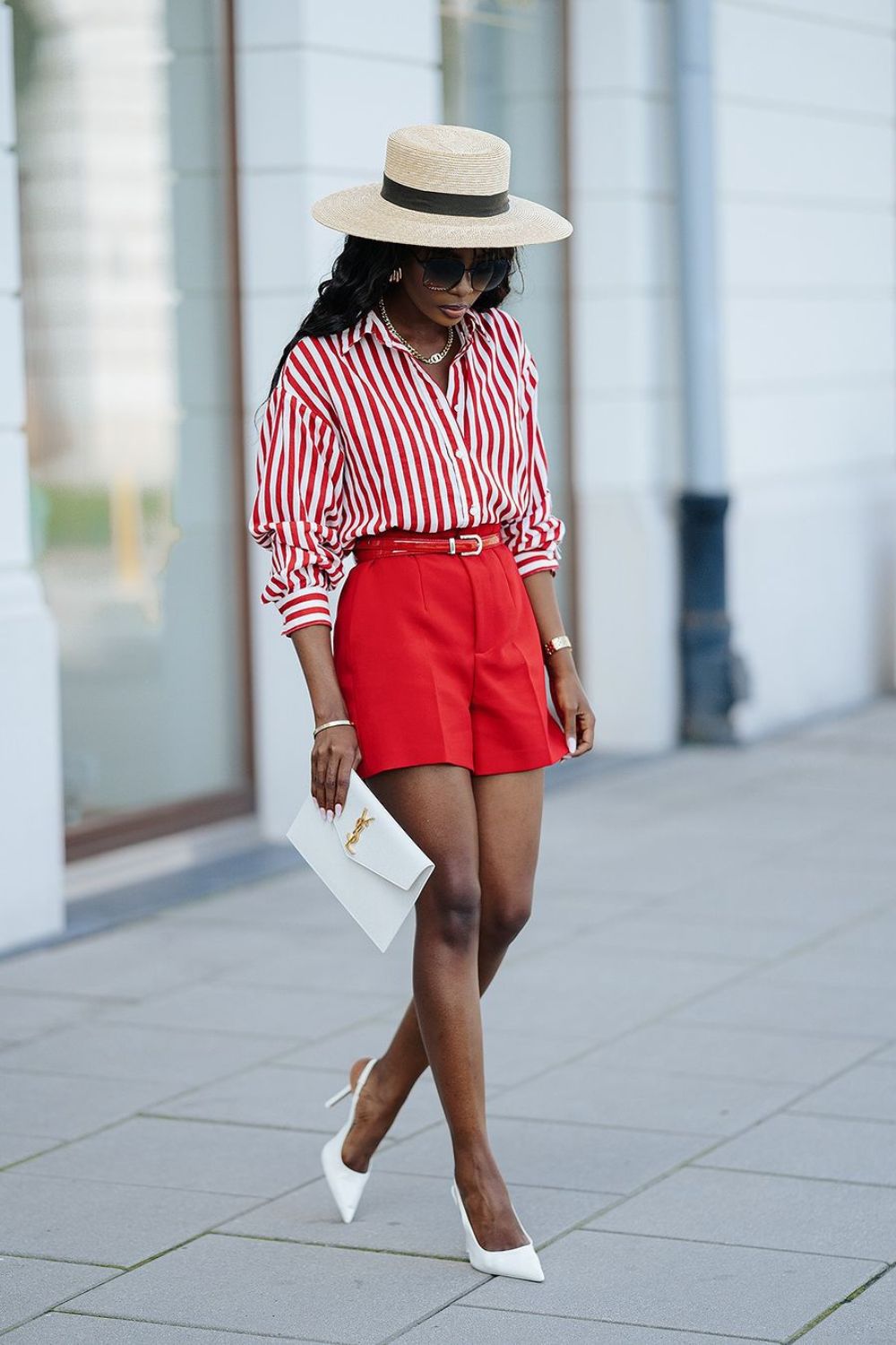 Red Shorts & Striped Shirt