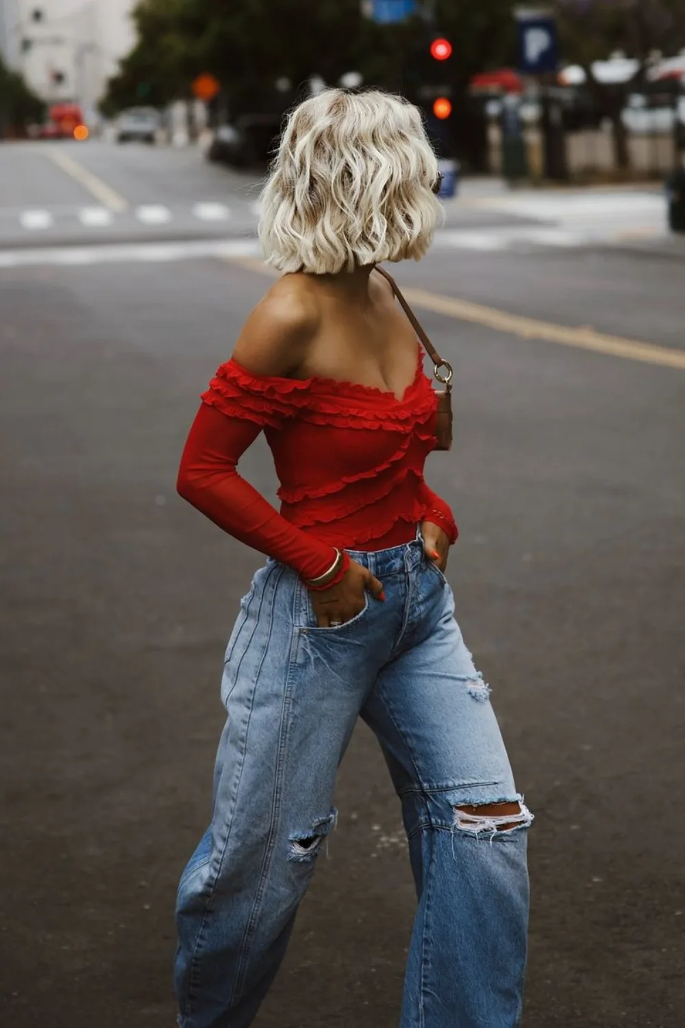 Red Top & Ripped Jeans