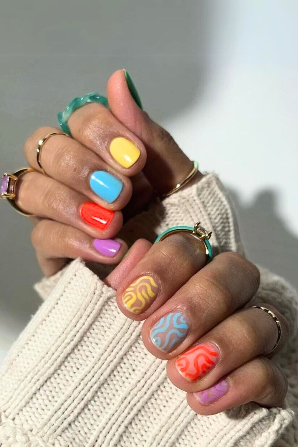 Retro color block nails