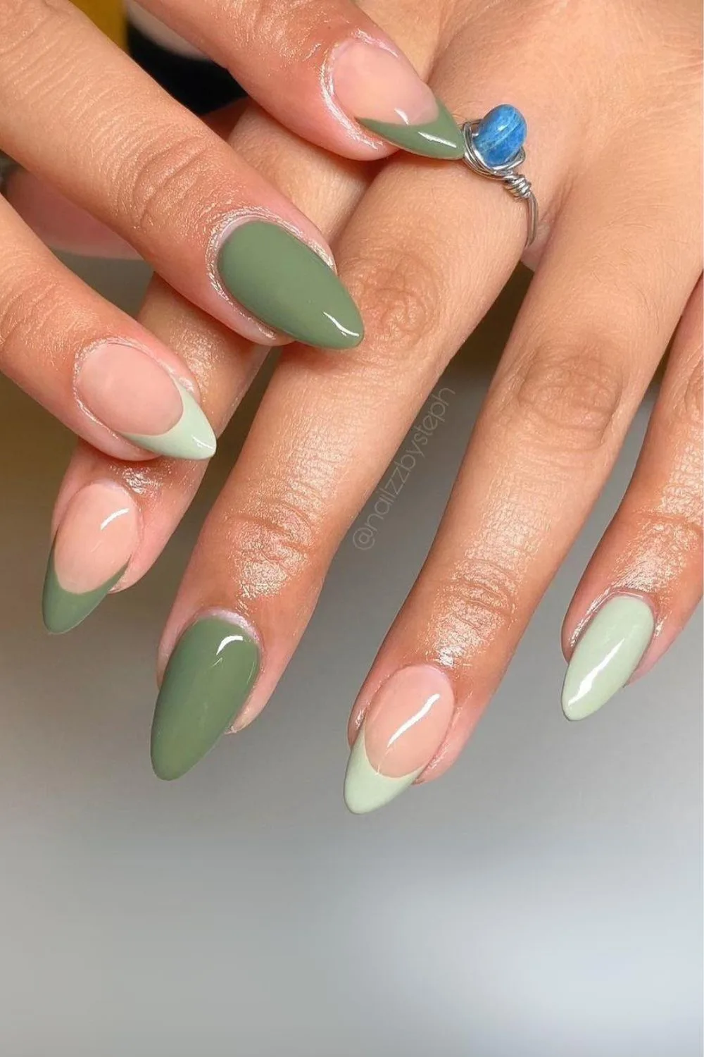 Sage green and olive green nails