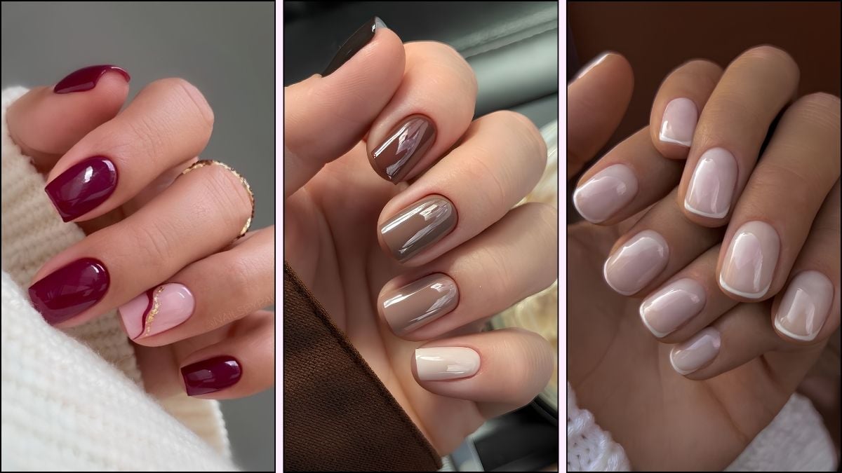 A collage of short nail designs for fall