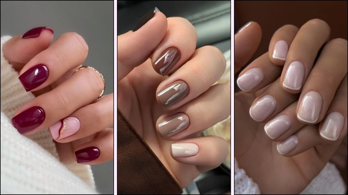 A collage of short nail designs for fall