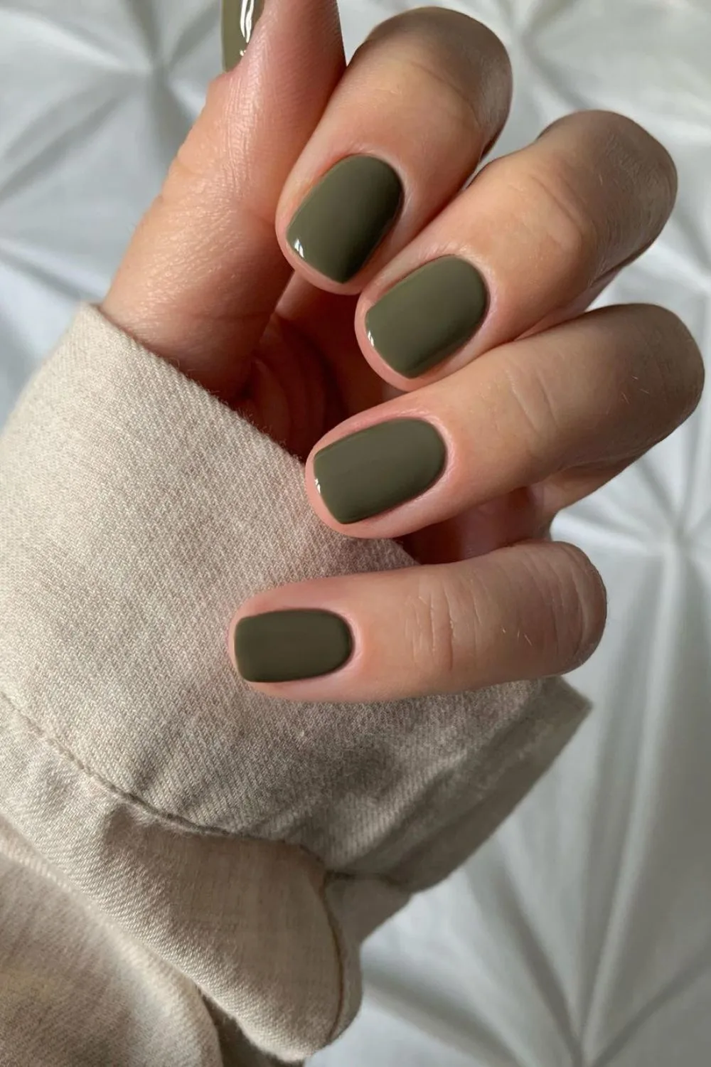 Short olive green nails