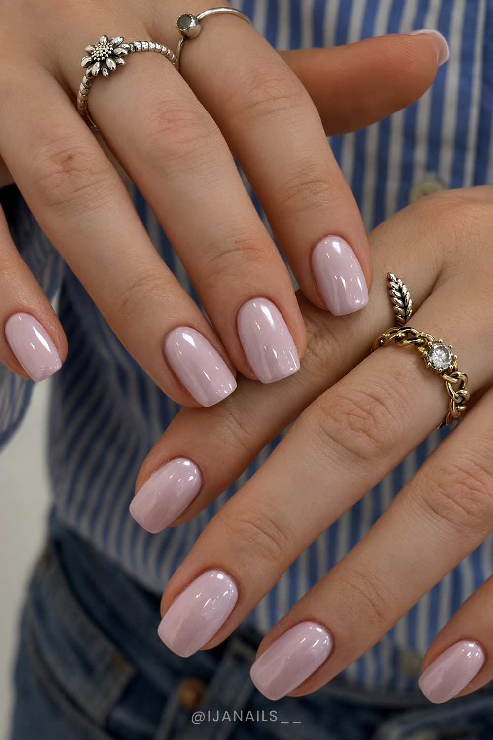 Short squoval neutral chrome nails