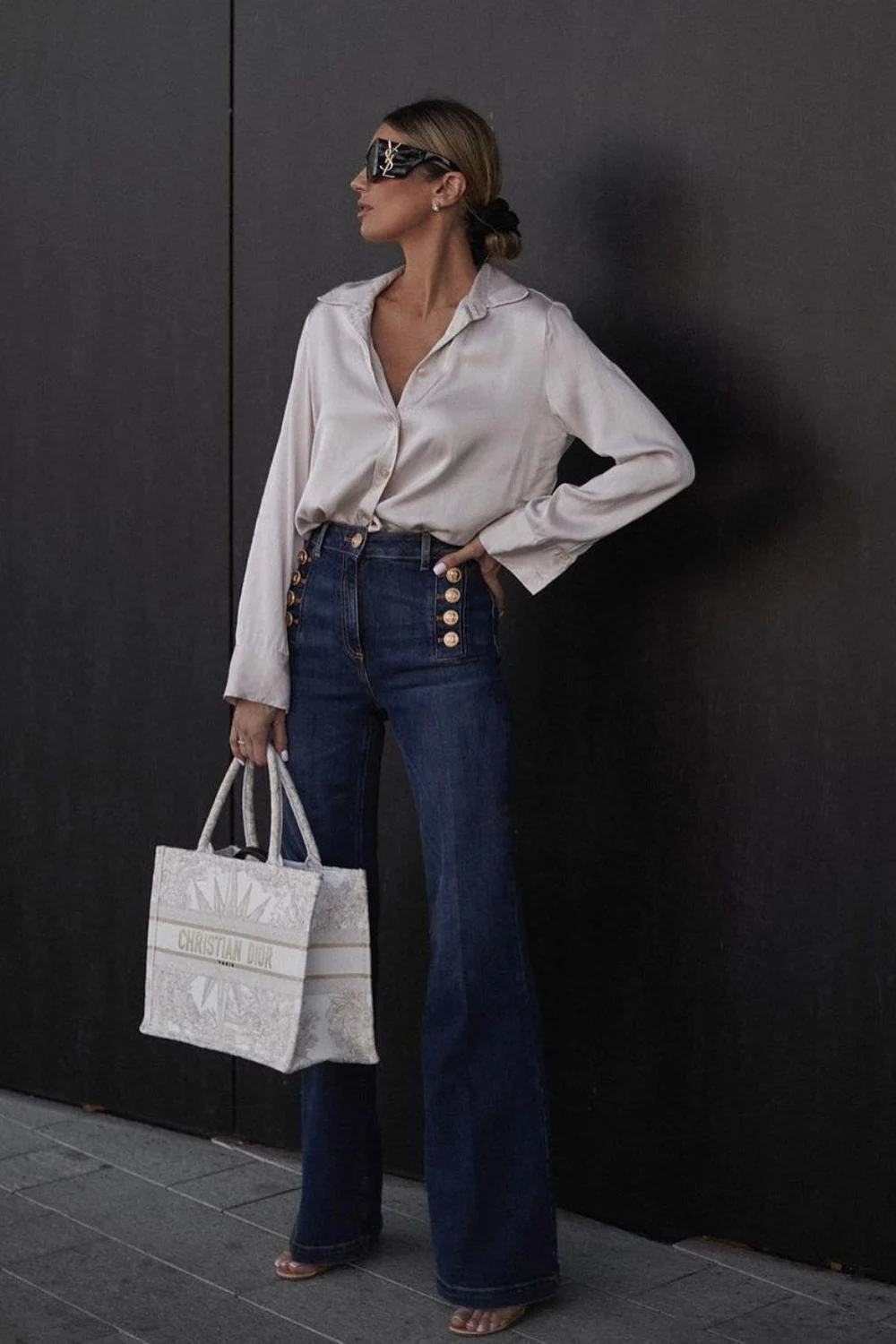 Silk Blouse & High-Waisted Jeans