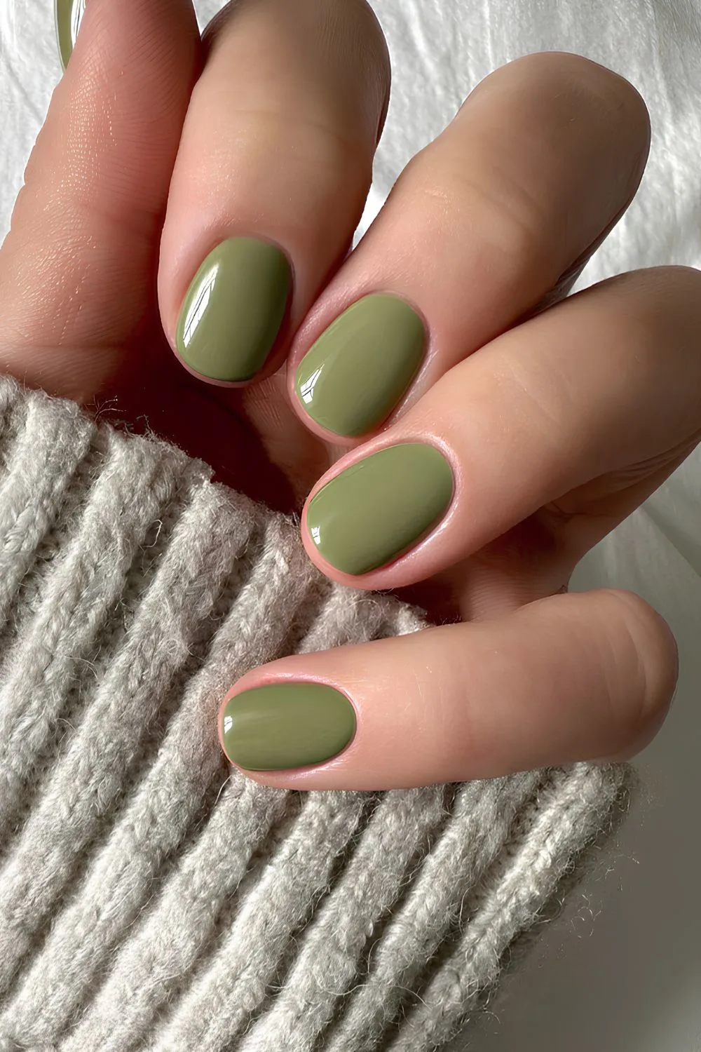 Solid classic olive green nails