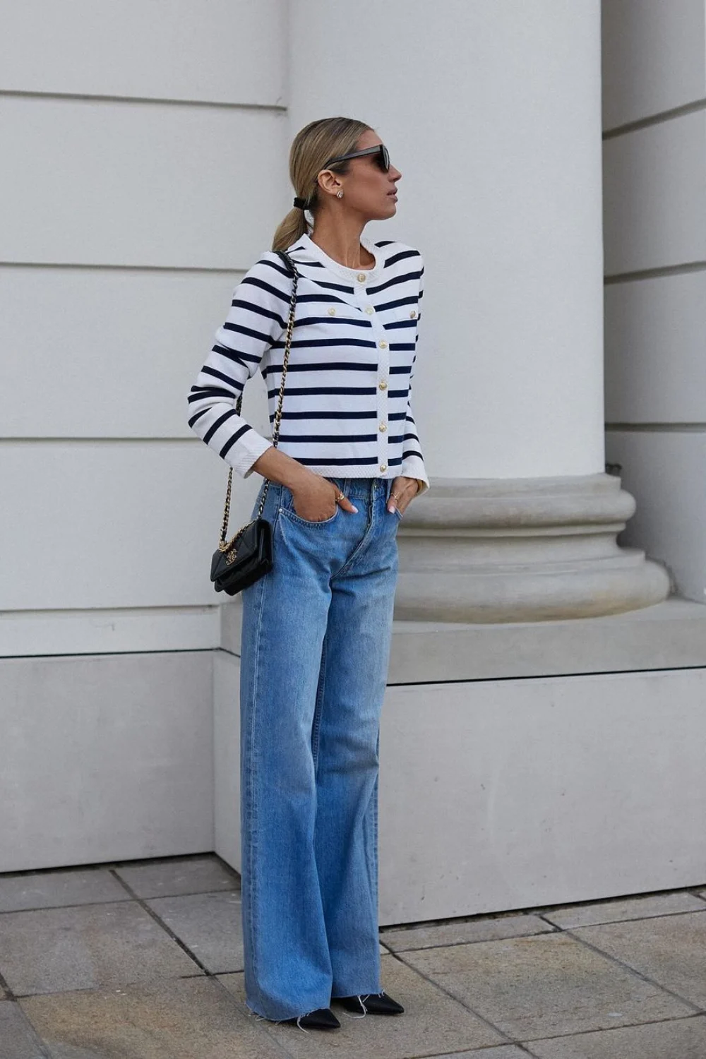 Striped Cardigan & Light Jeans