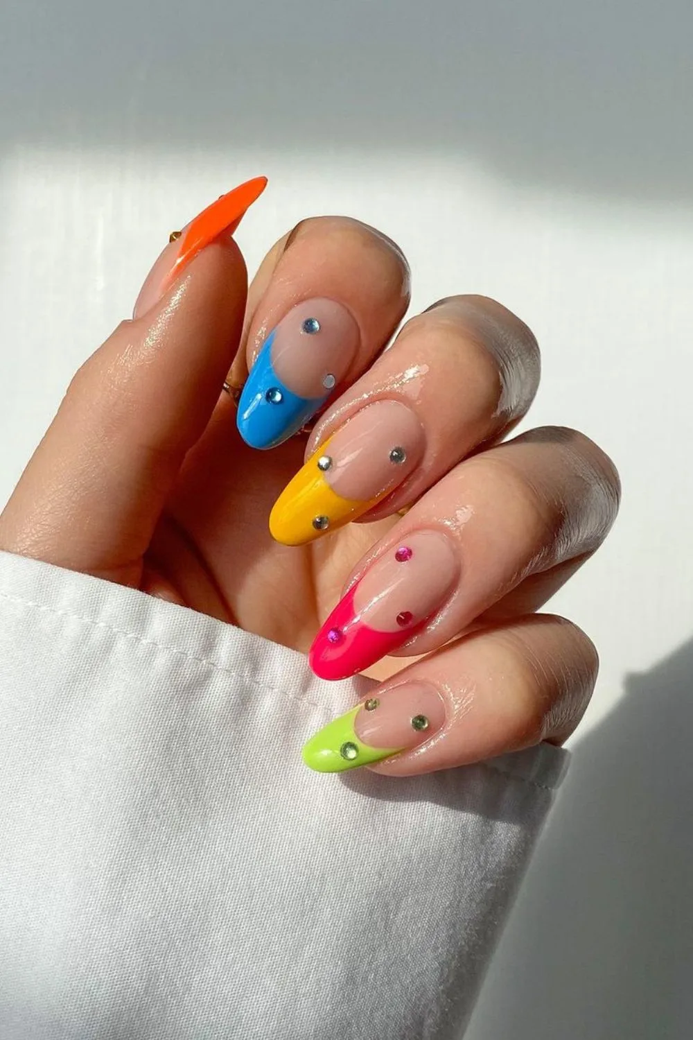 Studded skittle french nails