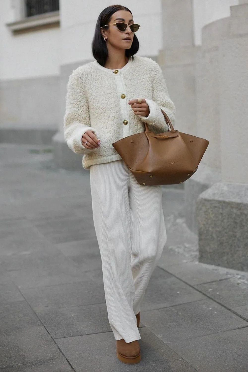 Teddy Cardigan & Wide Pants